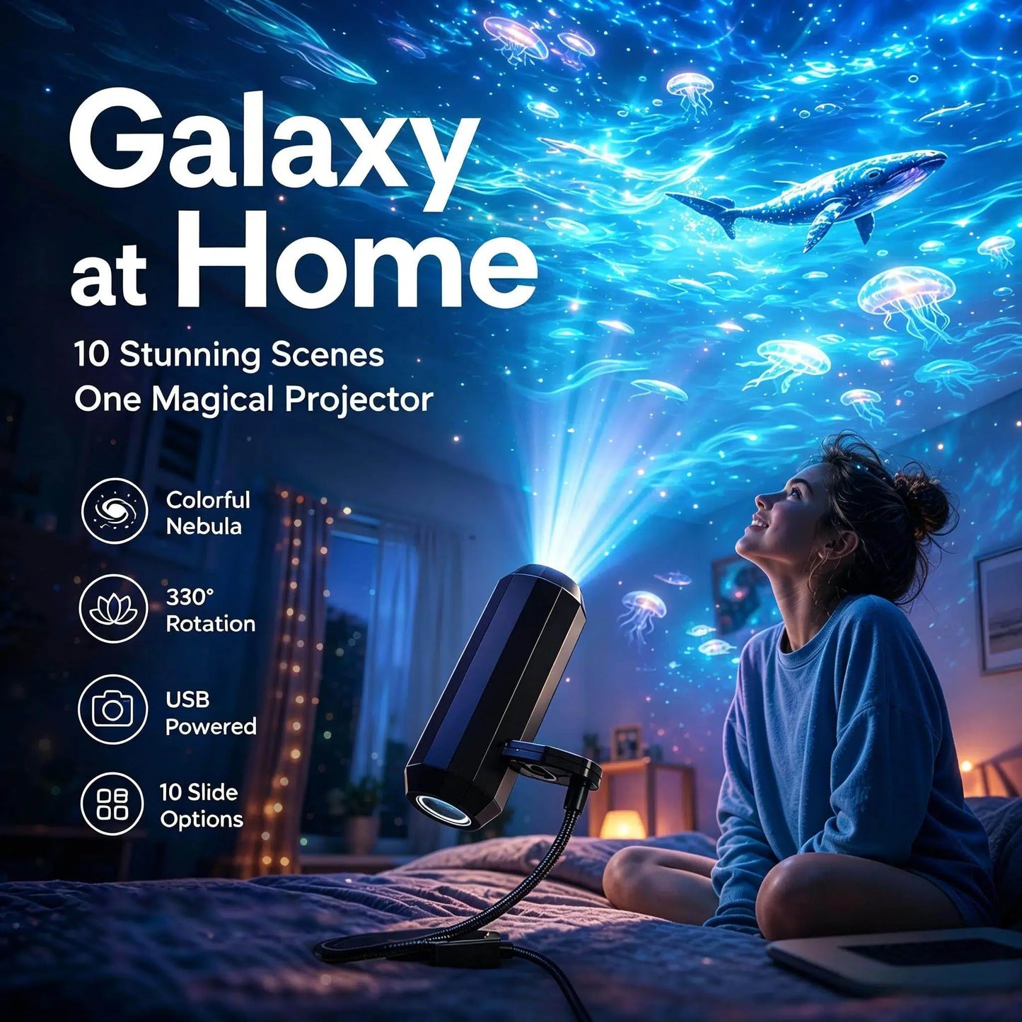 Plug-and-Play HD Galaxy & Ocean Projector Night Light🥳🥳🥳🥳🥳🥳