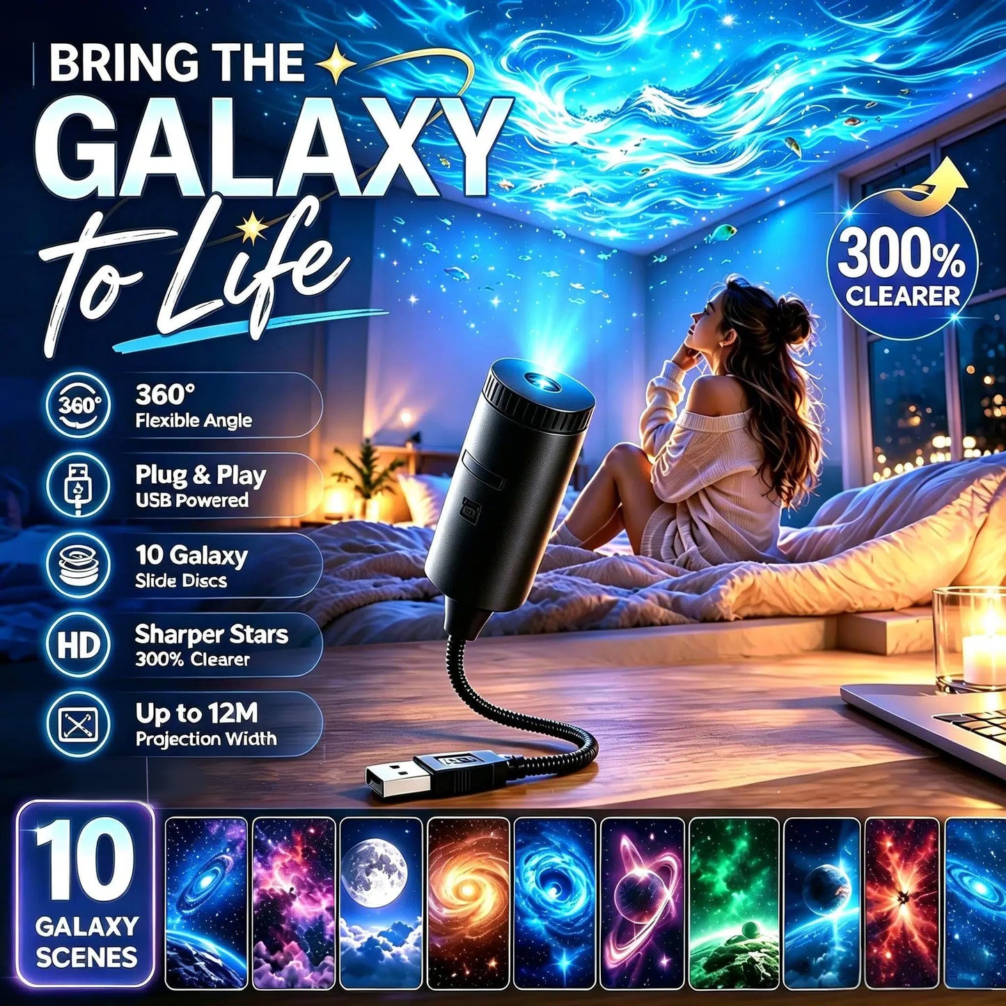 Plug-and-Play HD Galaxy & Ocean Projector Night Light🥳