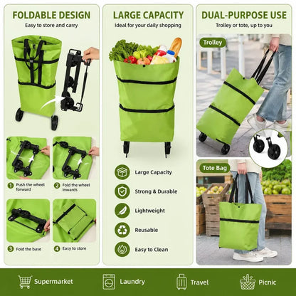 2-in-1 Foldable Rolling Grocery Cart Bag upsell