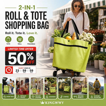 2-in-1 Foldable Rolling Grocery Cart Bag upsell