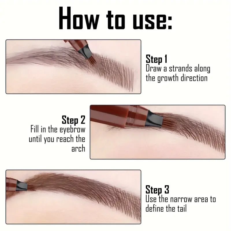 Smudge-Proof 4-Tip Eyebrow Pen for Perfect Brows All Day